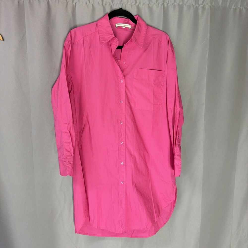 English Factory Hot Pink Cotton Button Down Mini Shirt Dress Size Small S